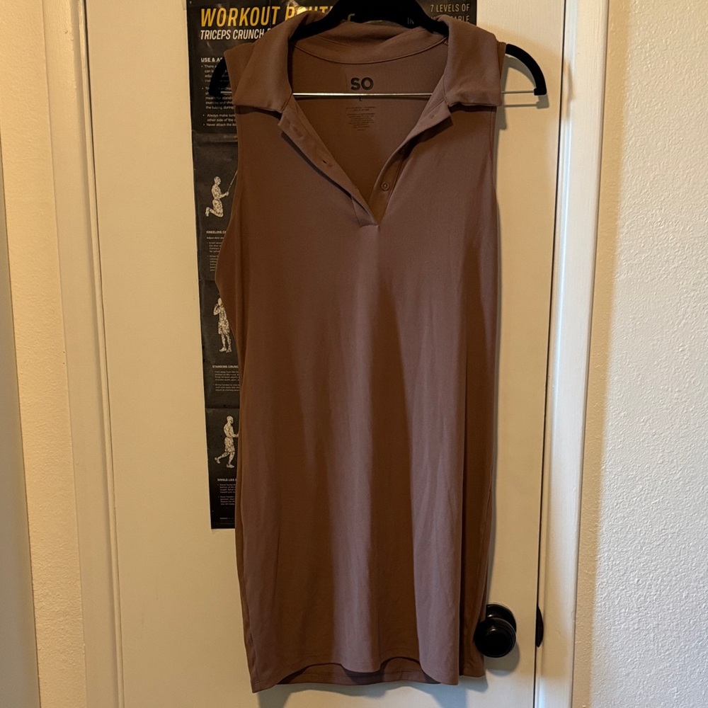 SO Sleeveless Collared Dress (L - Brown)
